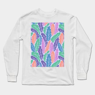 Tropical colorful leaves botanical pattern in pastel tones Long Sleeve T-Shirt